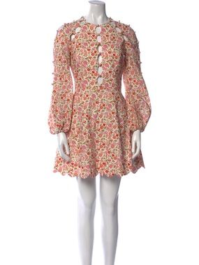 L'ATISTE Pink Floral Long Sleeve Cutout Mini Dress